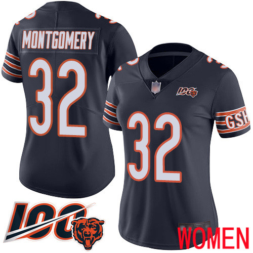 Chicago Bears Limited Navy Blue Women David Montgomery Home Jersey NFL Football #32 100th Season